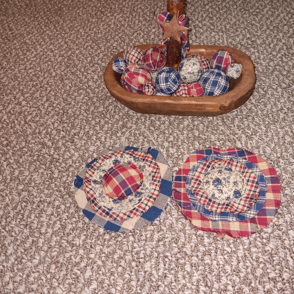Rustic Primitive Plaid Fabric Flowers and Rag BallBowl Fillers